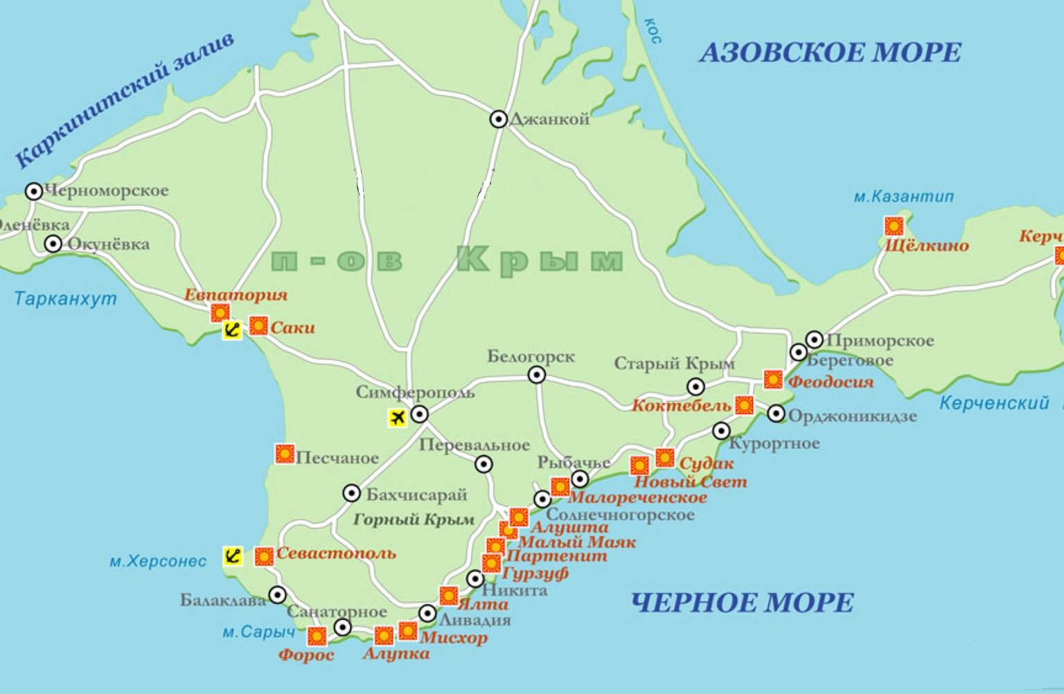 Карта Крыма с курортами